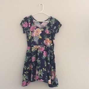 Skater style floral and navy blue dress